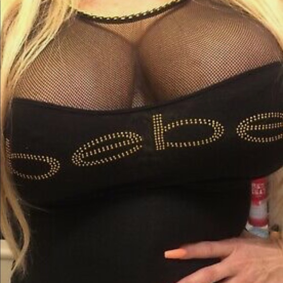 Bebe Rhinestone unique mesh top New - Picture 2 of 3